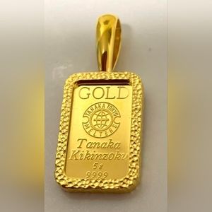 24Kt Real Solid Gold Bar Lucky Pendant